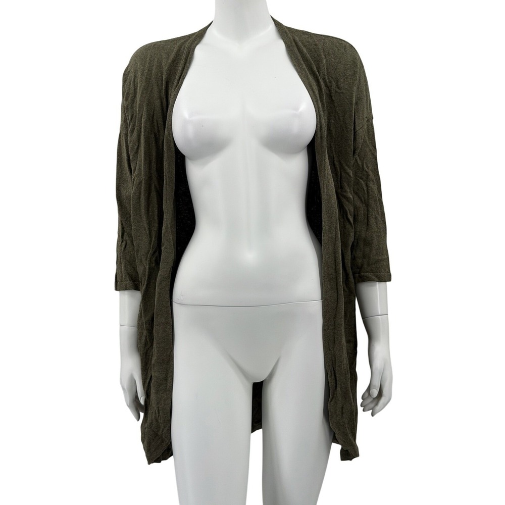 Pure J Jill Cardigan Womens Medium Green Open Front Knit Lagenlook Layers Earthy